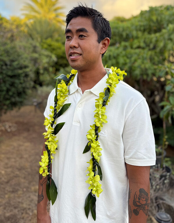 Ti Leaf & Orchid Lei - Green