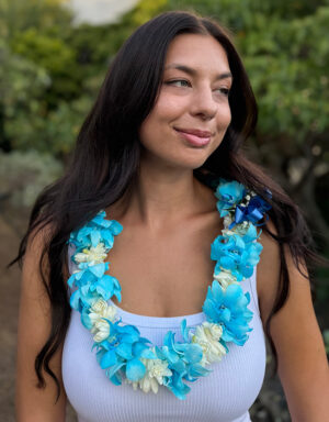 Double Tuberose & Blue Color Dyed Orchid Lei