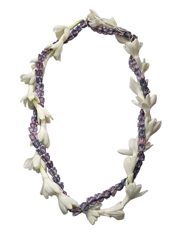 Purple Crown Flower & Tuberose Lei Twist
